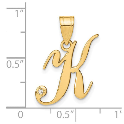 14K Yellow Gold Script Letter Initial Pendant with Diamond Accent Jewelry Charm Necklace, 16.52 x 15.36mm
