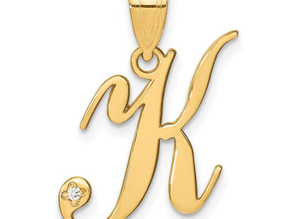 14K Yellow Gold Script Letter Initial Pendant with Diamond Accent Jewelry Charm Necklace (Style YC252K)