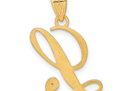 14K Yellow Gold Script Letter Initial Pendant with Diamond Accent Jewelry Charm Necklace (Style YC252L)