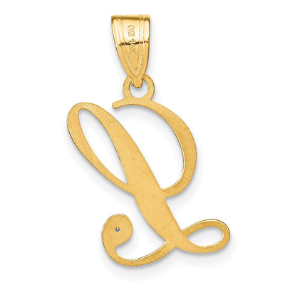 14K Yellow Gold Script Letter Initial Pendant with Diamond Accent Jewelry Charm Necklace, 17.93 x 15.15mm