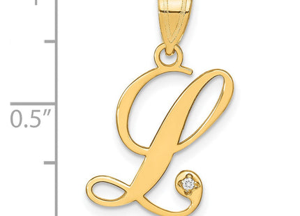 14K Yellow Gold Script Letter Initial Pendant with Diamond Accent Jewelry Charm Necklace (Style YC252L)