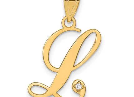 14K Yellow Gold Script Letter Initial Pendant with Diamond Accent Jewelry Charm Necklace (Style YC252L)
