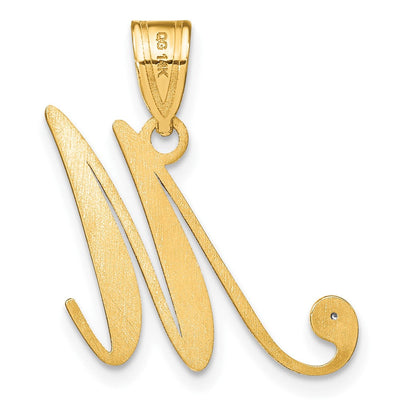 14K Yellow Gold Script Letter Initial Pendant with Diamond Accent Jewelry Charm Necklace, 16.2 x 19.44mm