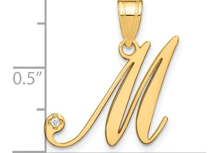 14K Yellow Gold Script Letter Initial Pendant with Diamond Accent Jewelry Charm Necklace (Style YC252M)