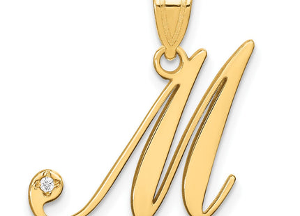 14K Yellow Gold Script Letter Initial Pendant with Diamond Accent Jewelry Charm Necklace (Style YC252M)