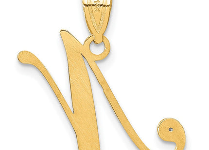 14K Yellow Gold Script Letter Initial Pendant with Diamond Accent Jewelry Charm Necklace (Style YC252N)