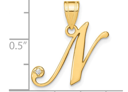 14K Yellow Gold Script Letter Initial Pendant with Diamond Accent Jewelry Charm Necklace (Style YC252N)