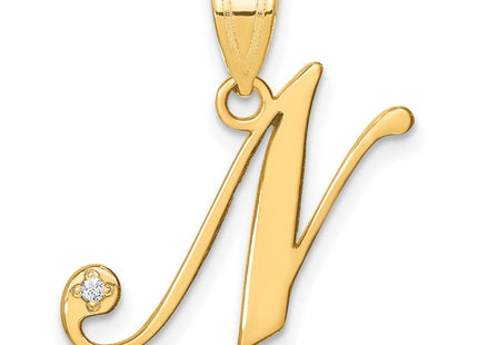 14K Yellow Gold Script Letter Initial Pendant with Diamond Accent Jewelry Charm Necklace (Style YC252N)