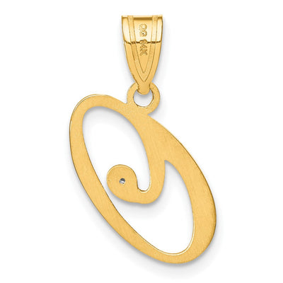 14K Yellow Gold Script Letter Initial Pendant with Diamond Accent Jewelry Charm Necklace, 16.78 x 12.94mm