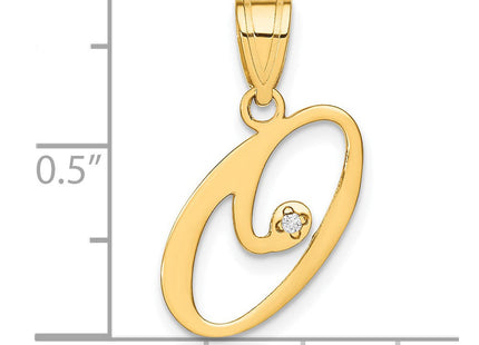 14K Yellow Gold Script Letter Initial Pendant with Diamond Accent Jewelry Charm Necklace (Style YC252O)