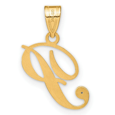 14K Yellow Gold Script Letter Initial Pendant with Diamond Accent Jewelry Charm Necklace, 18.07 x 14.71mm