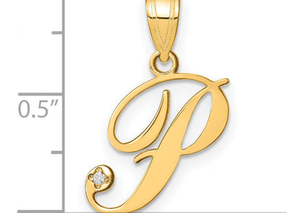 14K Yellow Gold Script Letter Initial Pendant with Diamond Accent Jewelry Charm Necklace (Style YC252P)