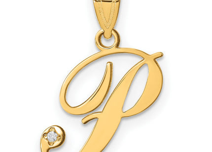 14K Yellow Gold Script Letter Initial Pendant with Diamond Accent Jewelry Charm Necklace (Style YC252P)