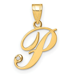 14K Yellow Gold Script Letter Initial Pendant with Diamond Accent Jewelry Charm Necklace (Style YC252P)