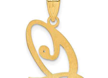 14K Yellow Gold Script Letter Initial Pendant with Diamond Accent Jewelry Charm Necklace (Style YC252Q)