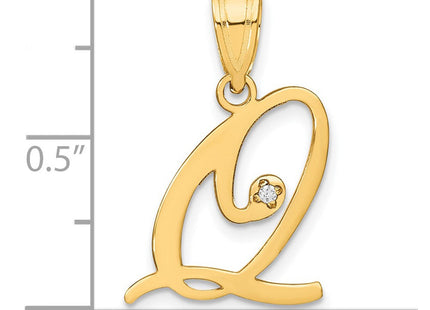 14K Yellow Gold Script Letter Initial Pendant with Diamond Accent Jewelry Charm Necklace (Style YC252Q)