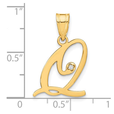 14K Yellow Gold Script Letter Initial Pendant with Diamond Accent Jewelry Charm Necklace, 17.76 x 15.76mm
