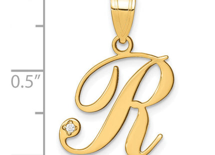 14K Yellow Gold Script Letter Initial Pendant with Diamond Accent Jewelry Charm Necklace (Style YC252R)