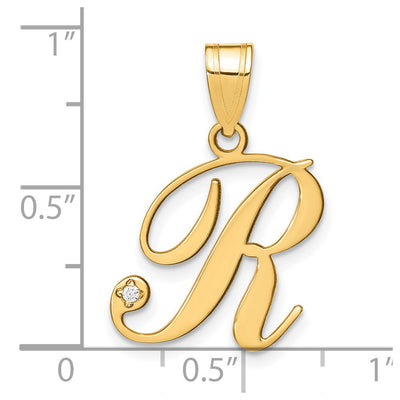 14K Yellow Gold Script Letter Initial Pendant with Diamond Accent Jewelry Charm Necklace, 18.54 x 17.51mm