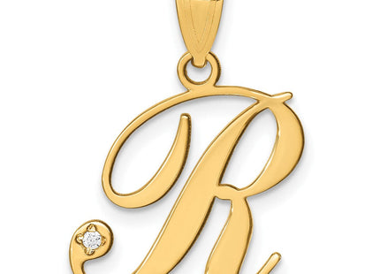 14K Yellow Gold Script Letter Initial Pendant with Diamond Accent Jewelry Charm Necklace (Style YC252R)
