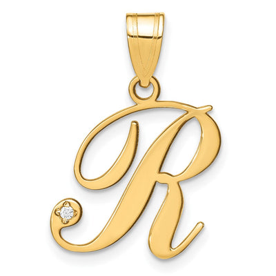 14K yellow gold diamond initial necklace