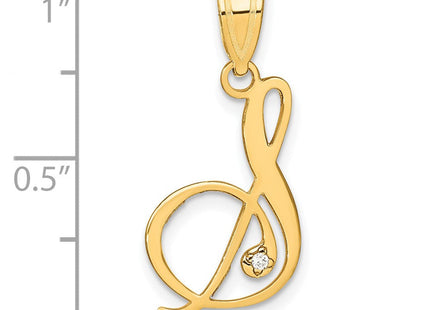 14K Yellow Gold Script Letter Initial Pendant with Diamond Accent Jewelry Charm Necklace (Style YC252S)