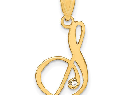 14K Yellow Gold Script Letter Initial Pendant with Diamond Accent Jewelry Charm Necklace (Style YC252S)
