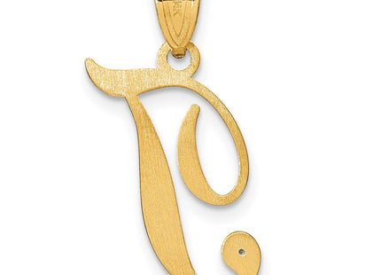14K Yellow Gold Script Letter Initial Pendant with Diamond Accent Jewelry Charm Necklace (Style YC252T)