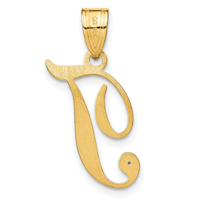14K Yellow Gold Script Letter Initial Pendant with Diamond Accent Jewelry Charm Necklace, 19.13 x 13.54mm