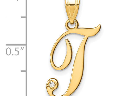 14K Yellow Gold Script Letter Initial Pendant with Diamond Accent Jewelry Charm Necklace (Style YC252T)