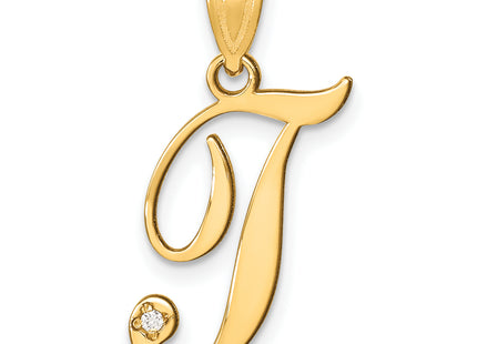14KY Script Letter Initial Pendant with Diamond