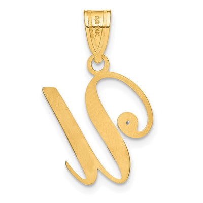 14K Yellow Gold Script Letter Initial Pendant with Diamond Accent Jewelry Charm Necklace, 19.13 x 15.33mm