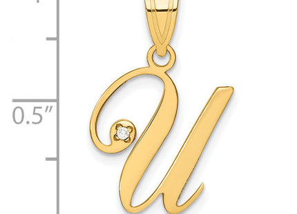 14K Yellow Gold Script Letter Initial Pendant with Diamond Accent Jewelry Charm Necklace (Style YC252U)
