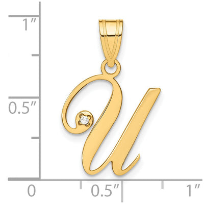 14K Yellow Gold Script Letter Initial Pendant with Diamond Accent Jewelry Charm Necklace, 19.13 x 15.33mm