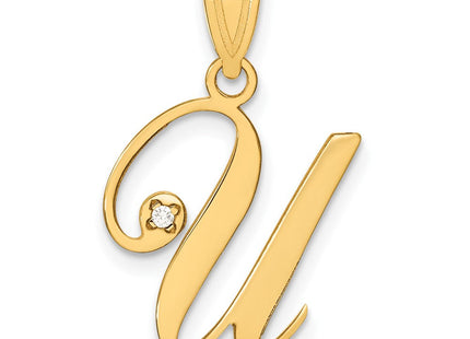 14K Yellow Gold Script Letter Initial Pendant with Diamond Accent Jewelry Charm Necklace (Style YC252U)