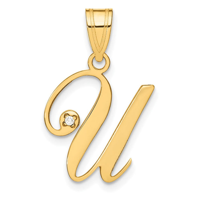 14K Yellow Gold Script Letter Initial Pendant with Diamond Accent Jewelry Charm Necklace