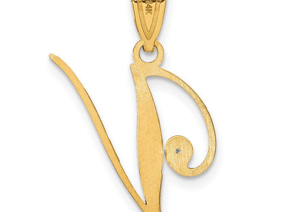 14K Yellow Gold Script Letter Initial Pendant with Diamond Accent Jewelry Charm Necklace (Style YC252V)