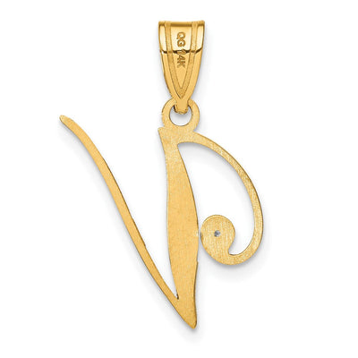 14K Yellow Gold Script Letter Initial Pendant with Diamond Accent Jewelry Charm Necklace, 19.13 x 16.04mm