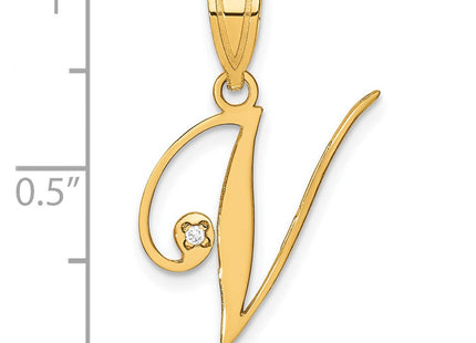 14K Yellow Gold Script Letter Initial Pendant with Diamond Accent Jewelry Charm Necklace (Style YC252V)