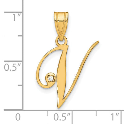 14K Yellow Gold Script Letter Initial Pendant with Diamond Accent Jewelry Charm Necklace, 19.13 x 16.04mm