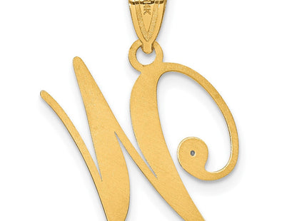 14K Yellow Gold Script Letter Initial Pendant with Diamond Accent Jewelry Charm Necklace (Style YC252W)
