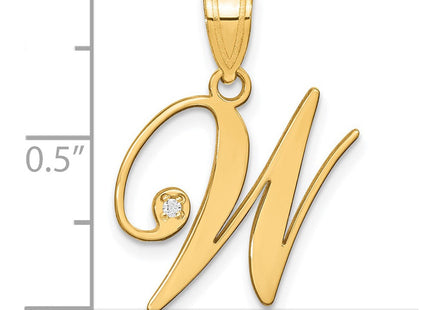 14K Yellow Gold Script Letter Initial Pendant with Diamond Accent Jewelry Charm Necklace (Style YC252W)