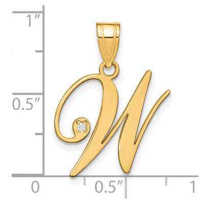 14K Yellow Gold Script Letter Initial Pendant with Diamond Accent Jewelry Charm Necklace, 18.6 x 17.55mm