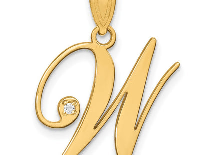 14K Yellow Gold Script Letter Initial Pendant with Diamond Accent Jewelry Charm Necklace (Style YC252W)