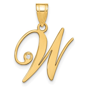 14K Yellow Gold Script Letter Initial Pendant with Diamond Accent Jewelry Charm Necklace (Style YC252W)