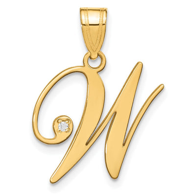 14K Yellow Gold Script Letter Initial Pendant with Diamond Accent Jewelry Charm Necklace, 18.6 x 17.55mm