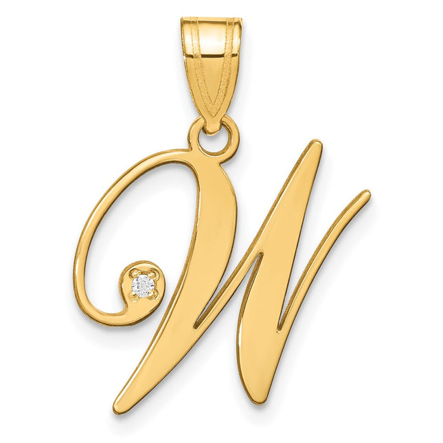 14K Yellow Gold Script Letter Initial Pendant with Diamond Accent Jewelry Charm Necklace