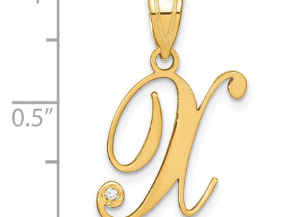 14K Yellow Gold Script Letter Initial Pendant with Diamond Accent Jewelry Charm Necklace (Style YC252X)