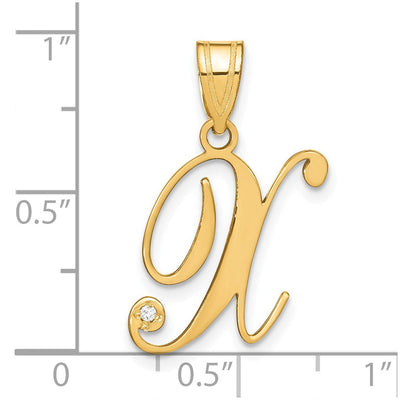 14K Yellow Gold Script Letter Initial Pendant with Diamond Accent Jewelry Charm Necklace