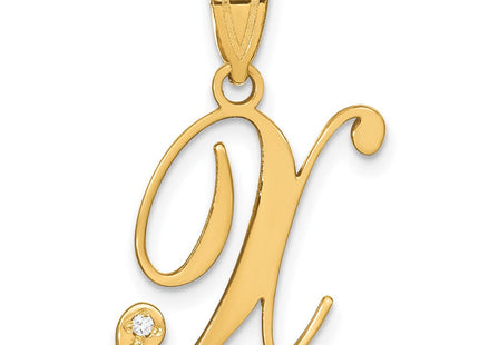 14K Yellow Gold Script Letter Initial Pendant with Diamond Accent Jewelry Charm Necklace (Style YC252X)